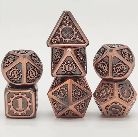 Solid Metal Steampunk Gear Dice Set Ancient