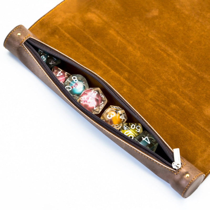 BROWN ROLL UP LEATHERETTE DICE MAT