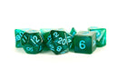 MDG Poly Dice Set: Stardust- Green w/ Blue numbers