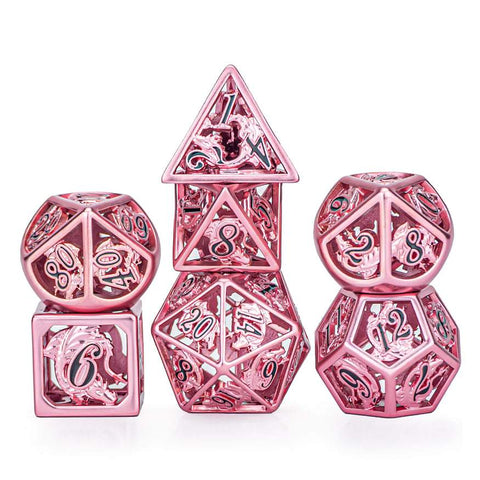 Hollow Metal Dragon Dice Rose Gold w/ Black